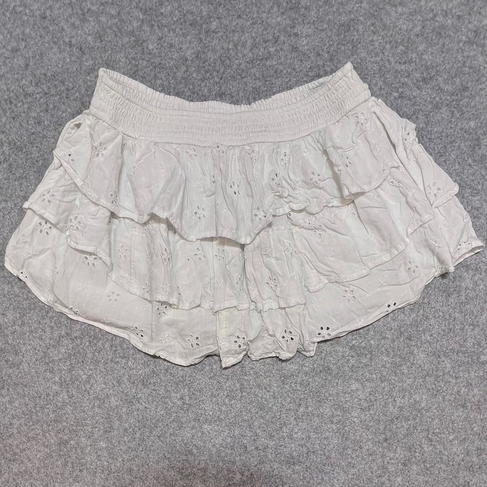 Hollister Womens White Eyelet Lace Tiered Ruffle Skort Smocked Waist Small - Picture 2 of 6